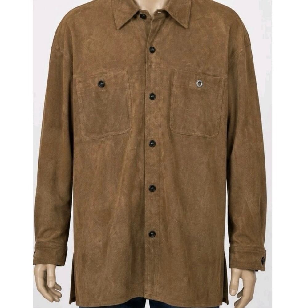 Vtg Y2K Claiborne Suede Leather Shirt Jacket Shacket Brown Western Mens m Ranch